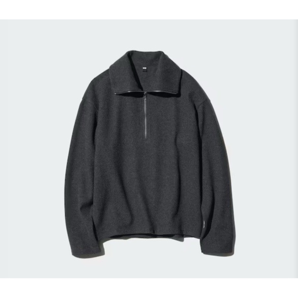 Uniqlo Fleece 1/4 Zip Oversized Pullover Dark Gray Small Spread Collar‎ Brushed